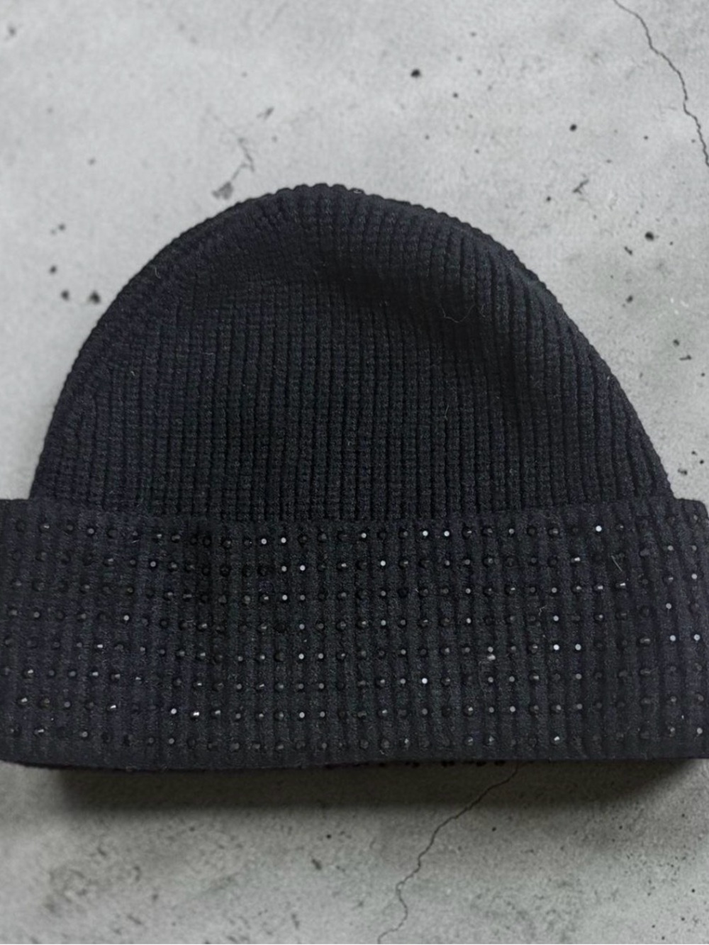Men's Black Knit Beanie with Stud Detailing